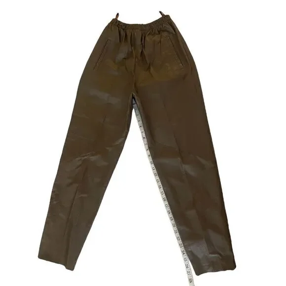 Chocolate Brown Genuine Leather High-Waisted Joggers Size:Small
